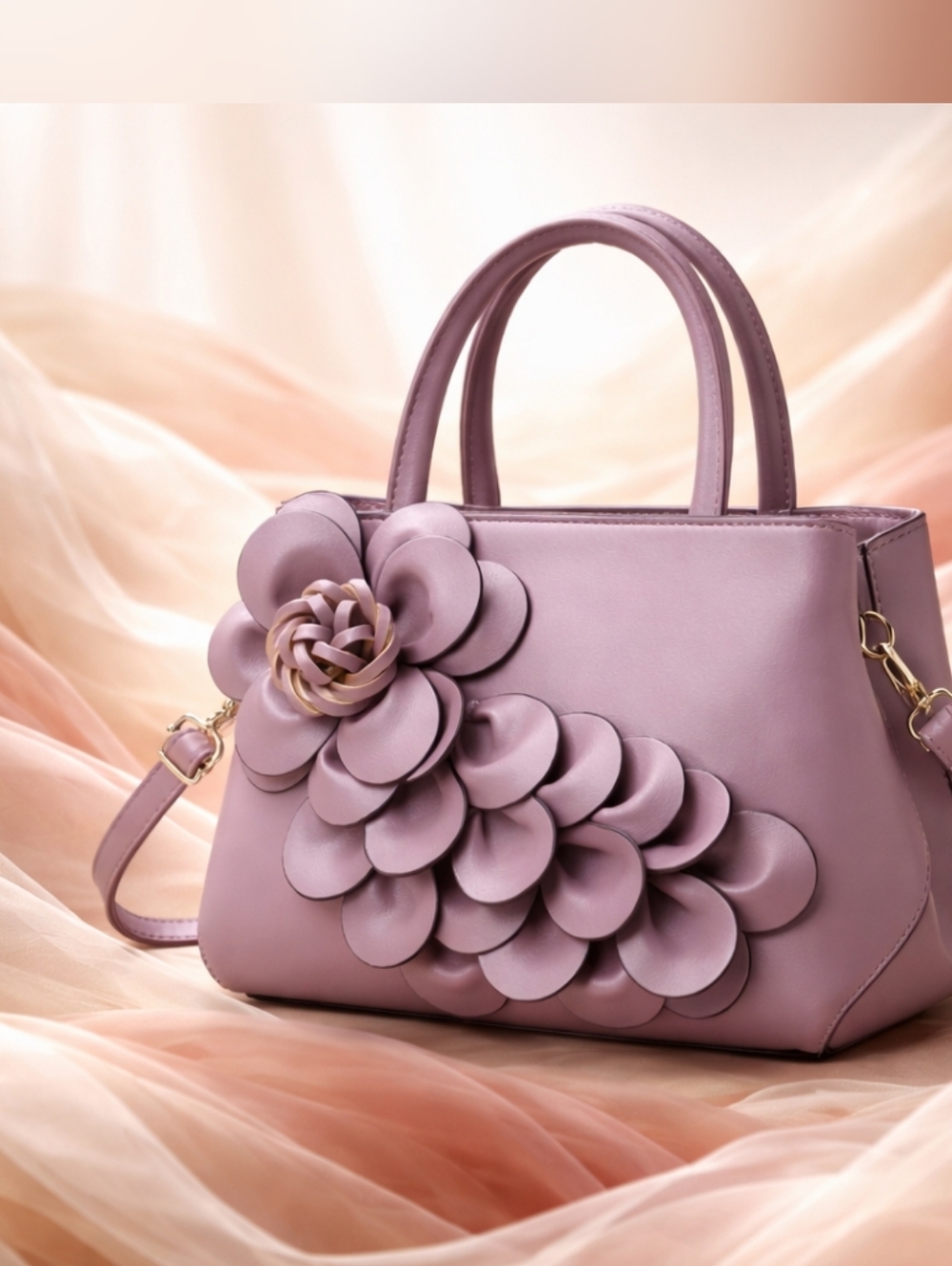 🆕️👜 DUSTY PURPLE FLORAL CASCADING PETAL HANDBAG / PURSE👜 - Picture 4 of 14
